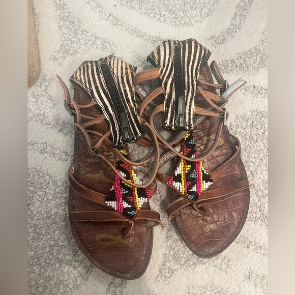 Sam Edelman Gladiator Sandal - Giselle Calf Hair Toe Ring Flat Thong Size 7 - Picture 3 of 6